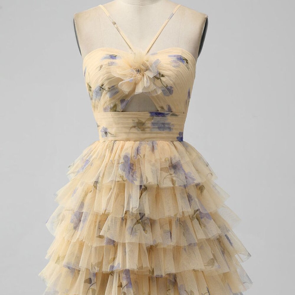 BRAND NEW Yellow Tiered Tulle Mini Dress